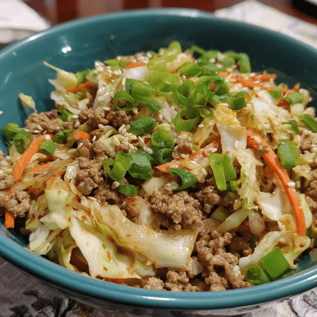 Egg Roll in a Bowl keto one-pan dinner with ground turkey and cabbage