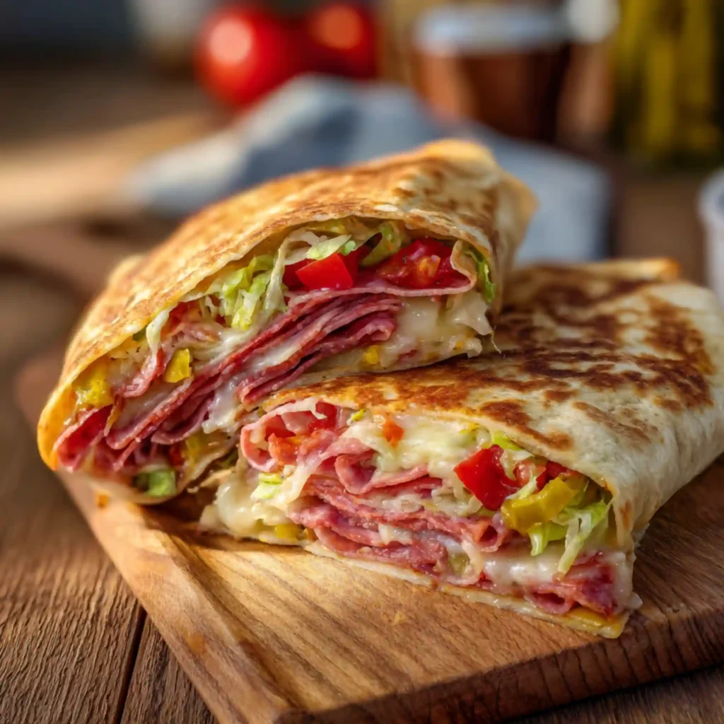 Italian sub wrap with chicken deli meat and melted cheese