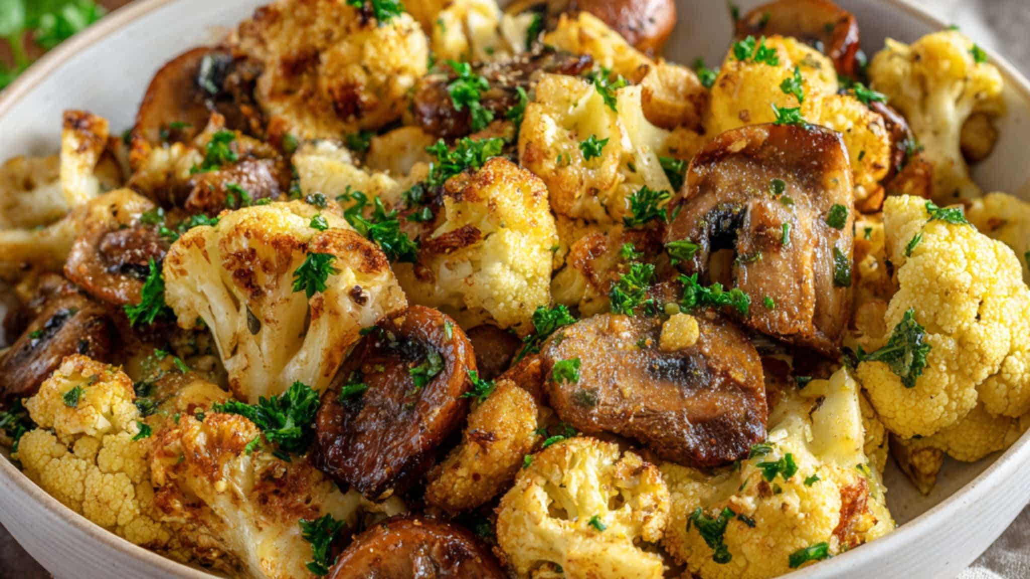garlic mushroom cauliflower skillet with herbs
