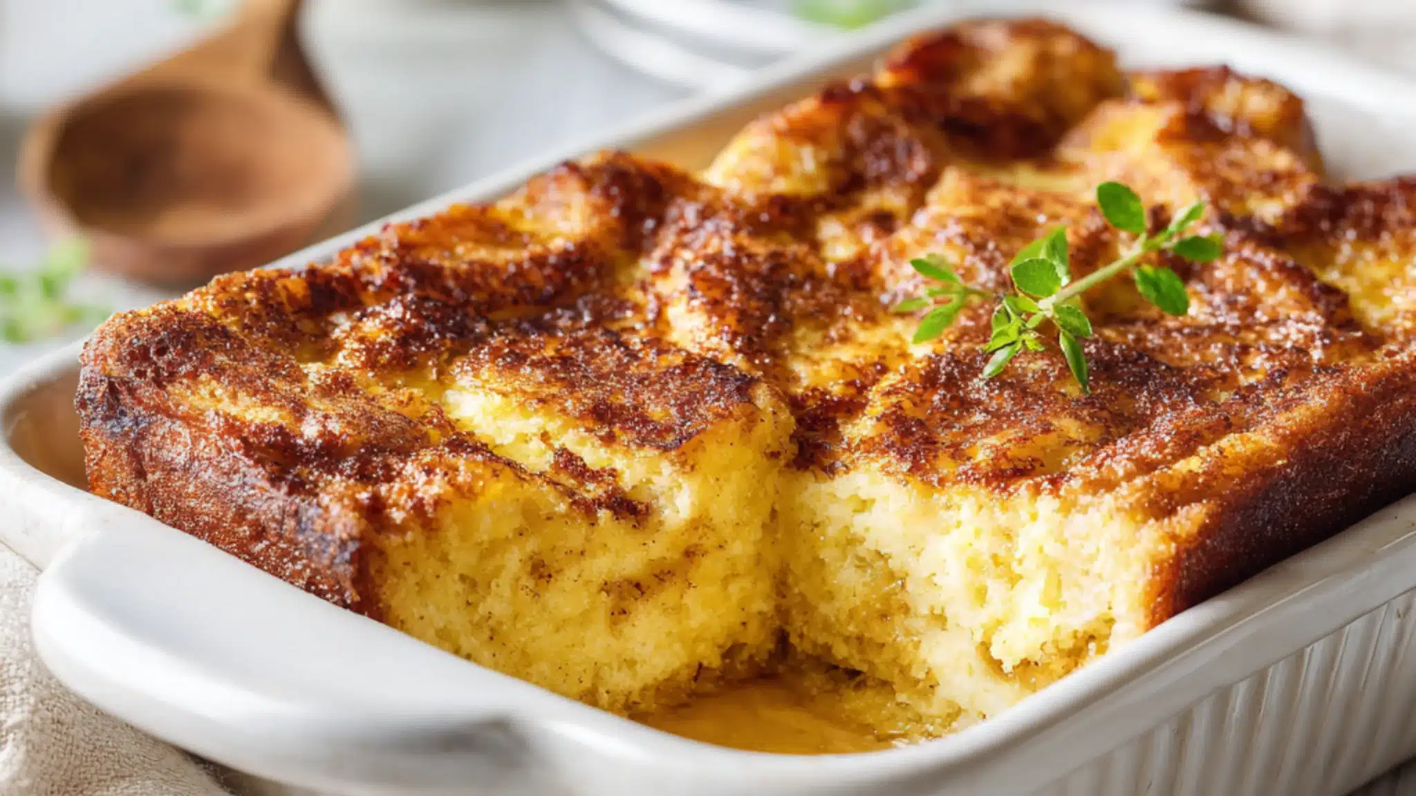 low carb french toast bake with golden cinnamon topping