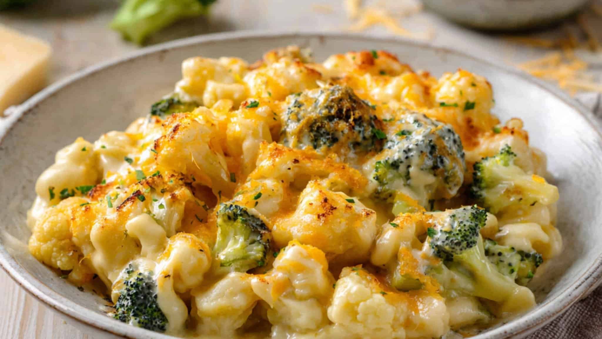 broccoli cauliflower cheese bake with creamy sauce