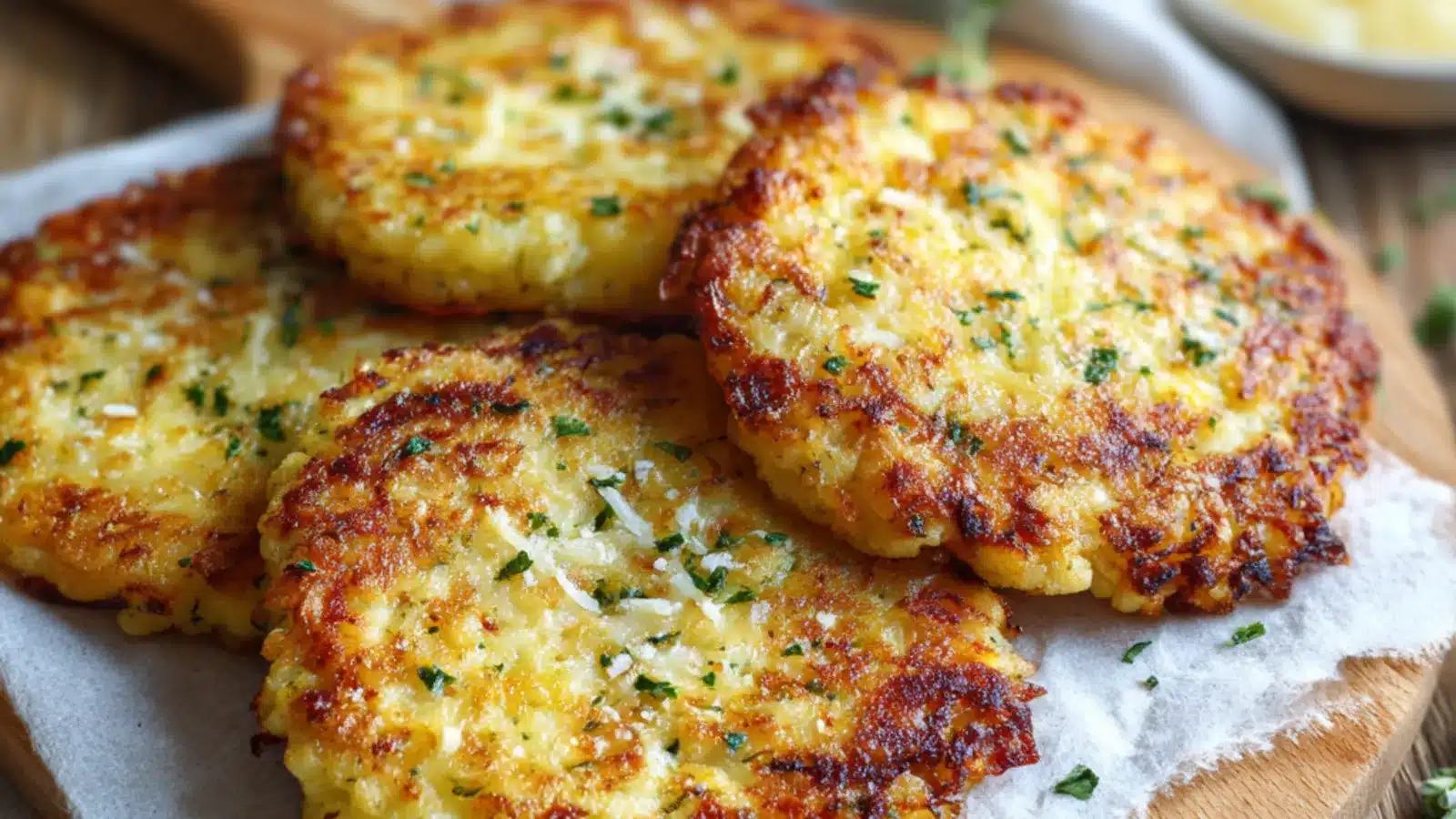 Low carb cauliflower hash browns with crispy edges and herbs